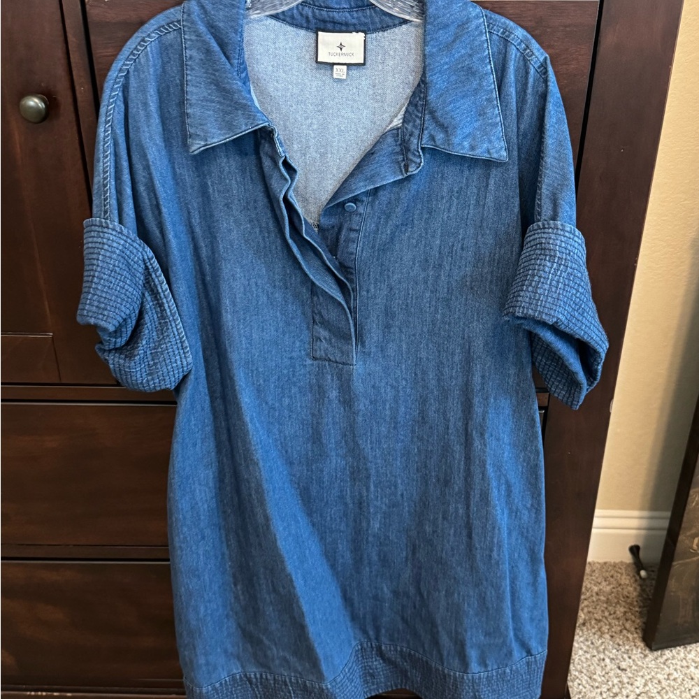 Tuckernuck Denim Trapunto Stitch Sofia Shirt Dress